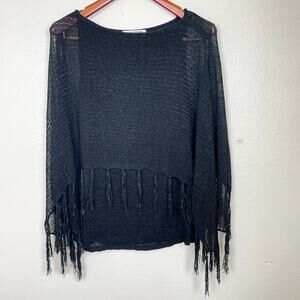 Vintage Womens Top Sz XL Dark Fairy Whimsigoth Witchy Mesh Fringe Stretchy Boho